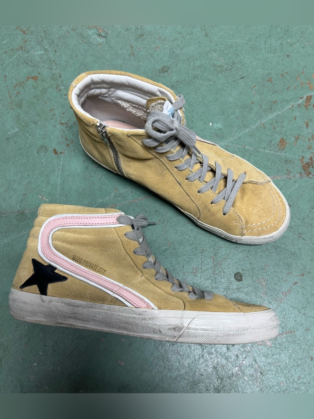 Golden Goose Slide High Top Sneaker sand tan pink shoes suede size 39 8.5